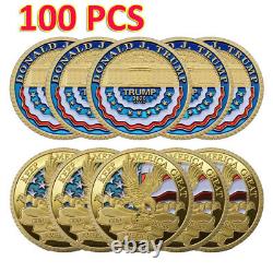100PCS 45th President Donald Trump USA Commemorative Gold Challenge Coin 2020