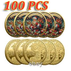 100PCS Gift Gold Christmas Coin Merry Christmas Commemorative Coin Santa Claus