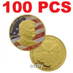 100PCS Gold Plated 45th President MAGA King Donald Trump Commemorative Coin Gift