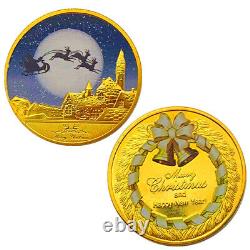 100PC Commemorative Merry Christmas Santa Claus Coin Embossed Medals Gold Plated