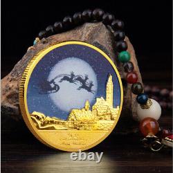 100PC Commemorative Merry Christmas Santa Claus Coin Embossed Medals Gold Plated