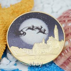 100PC Commemorative Merry Christmas Santa Claus Coin Embossed Medals Gold Plated