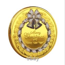 100PC Commemorative Merry Christmas Santa Claus Coin Embossed Medals Gold Plated