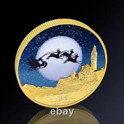100PC Commemorative Merry Christmas Santa Claus Coin Embossed Medals Gold Plated