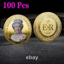 100pcs Commemorative Coin HM Queen Elizabeth II Platinum Jubilee Plated Gold