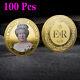 100pcs Commemorative Coin Hm Queen Elizabeth Ii Platinum Jubilee Plated Gold