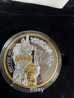 10 Oz Fine Silver Gold Plated $100 Coin Unicorn