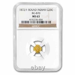 1872/1 Indian Round 25 Cent Gold MS-63 NGC (BG-870) SKU#253154