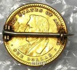 1905 Lewis and Clark Dollar Gold Coin with Attached Pin (G$1) XF Details