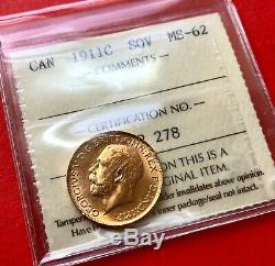 1911 C Canada Sovereign Gold Coin ICCS MS-62