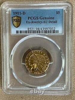 1911-D $2.50 Indian Head Gold Quarter Eagle AU Detail Ex-Jewelry PCGS