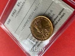 1912 Canada Gold $5 Dollar Coin ICCS MS-62
