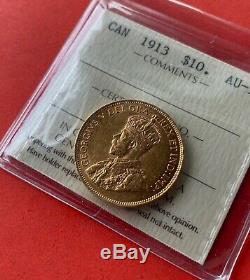 1913 Canada Gold $10 Dollar Coin ICCS AU-55