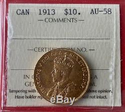 1913 Canada Gold $10 Dollar Coin ICCS AU-58