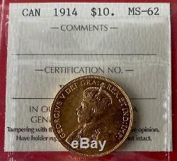 1914 Canada Gold $10 Dollar Coin ICCS MS-62 Lustrous