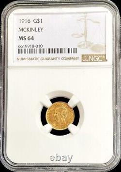 1916 GOLD McKINLEY $1 DOLLAR COMMEMORATIVE COIN NGC MINT STATE 64