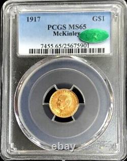1917 GOLD McKINLEY $1 DOLLAR PCGS MINT STATE 65 CAC COMMEMORATIVE COIN