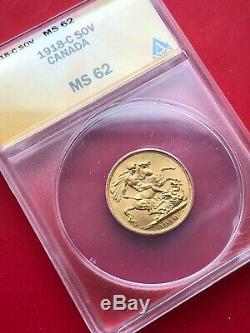 1918 c Canada Sovereign Gold Coin ANACS MS-62