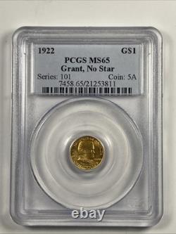 1922 Grant, No Star, Gold Dollar $1.00 Commemorative. PCGS MS65