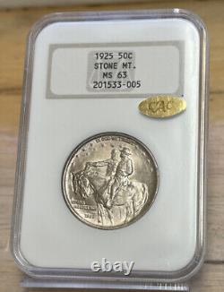 1925 Stone Mountain 50c Silver Ngc Ms-63 Gold Cac Commemorative Half Dollar Coin
