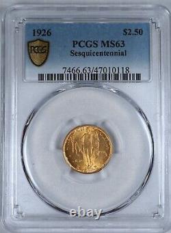 1926 $2.50 Sesquicentennial Gold Quarter Eagle Commemorative PCGS MS63