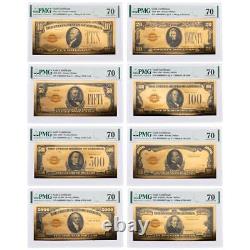1928 $10-$10,000 24kt Gold Certificate 8pc Commemorative Set PMG 70 UNC