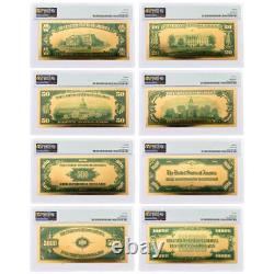 1928 $10-$10,000 24kt Gold Certificate 8pc Commemorative Set PMG 70 UNC