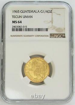 1965 Gold Guatemala Tecun Uman 1/4 Oz Commemorative Ngc Mint State 64