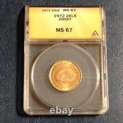 1972 Jersey Elizabeth II £20 Gold Silver Wedding Commemorative ANACS MS67 cd