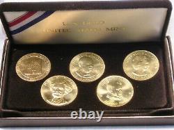 1980-1984 AMERICAN ARTS COMMEMORATIVES 5 GOLD COINS 1 OUNCE EACH withORIGINAL CASE