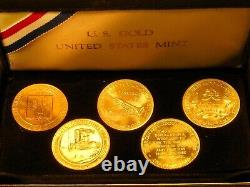 1980-1984 AMERICAN ARTS COMMEMORATIVES 5 GOLD COINS 1 OUNCE EACH withORIGINAL CASE