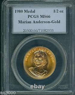 1980 MARIAN ANDERSON 1/2 Oz. COMMEMORATIVE GOLD MEDAL AMERICAN ARTS PCGS MS66