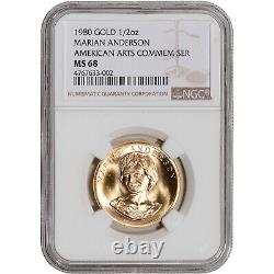 1980 US Gold 1/2 oz American Arts Commemorative Medal Marian Anderson NGC MS68