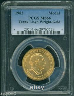 1982 FRANK LLOYD WRIGHT COMMEMORATIVE AMERICAN ARTS 1/2 Oz. GOLD MEDAL PCGS MS66