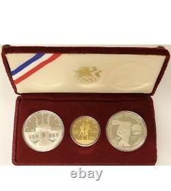 1983-1984 Olympic 3-Coin Set $10 Dollar Gold-1/2 Oz 2-Silver Dollars 1 Oz Comm