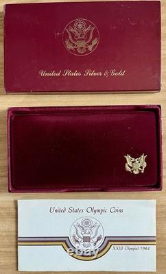 1983 1984 US Mint Olympic 3 Coin Proof Set! $10 Gold & Two Silver Dollars