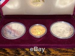 1983 & 1984 Us Gold & Silver Olympic 3 Coin Commemorative Proof Set Uncirculated