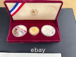 1983-1984 Us Olympic Commemorative Proof Set, 3 Coins $10 Gold & 2-$1 Silver