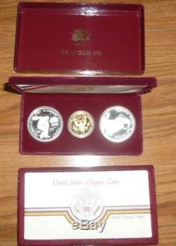 1983-84 US Mint Olympic Commemorative Proof Coin set $10 Gold & 2 Silver Dollars