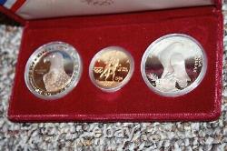 1984 Los Angeles Olympic Ten 10 Dollar Gold + 2 Silver Commemorative Coins