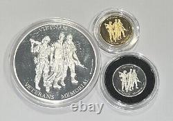 1984 Vietnam Veterans Memorial 3Coin Set 5 Oz Silver-1/2 Oz Gold-1/2 Oz Platinum