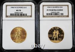 1984-W & -S $10.4838 Ounce x 2 Gold Olympic Set NGC MS 70 and PF 70 Ultra Cameo
