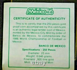 1985 Mo Mexico Gold 1/4 oz Proof 250 Pesos World Cup Soccer Commemorative Gold