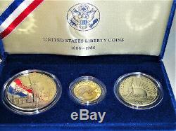 1986 Liberty 3-Coin Commemorative Proof Set- almost 1/4 oz $5 GOLD, Silver $ +