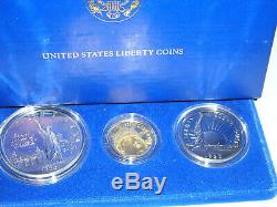 1986 Liberty 3-Coin Commemorative Proof Set- almost 1/4 oz $5 GOLD, Silver $ +