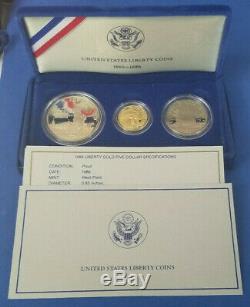 1986 Liberty (3) Coin PROOF Commemorative Set 90% Pure Gold 90% Pure Silver BU