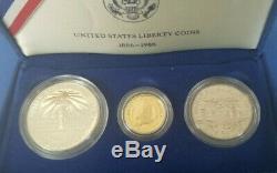 1986 Liberty (3) Coin PROOF Commemorative Set 90% Pure Gold 90% Pure Silver BU