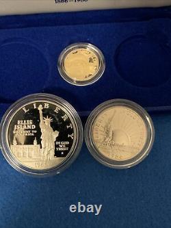 1986 Statue Of Liberty 3 Coin Gold & Silver Commemorative Set -proof Ogp