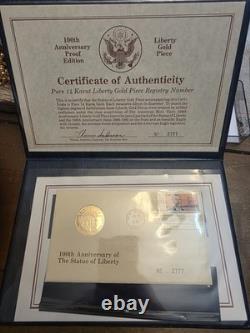 1986 US Centennial 14k Gold Liberty Proof Coin 7.2g COA & Folder FIRST DAY