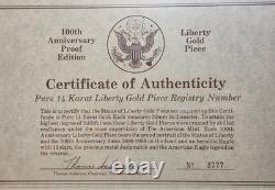1986 US Centennial 14k Gold Liberty Proof Coin 7.2g COA & Folder FIRST DAY